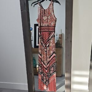 London Style Floral Maxi Dress in Pink and Black